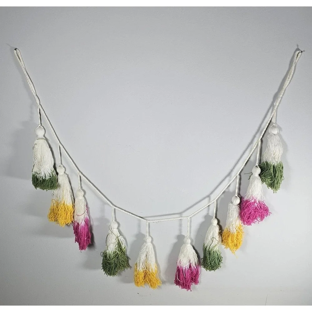 Yarn Tassel Garland Multicolor Decor Yellow Pink Green